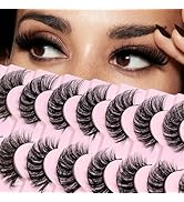 Russian Strip Lashes that look like extensions, D Curl Fluffy False Eyelashes, 10 Pairs Wispy Nat...