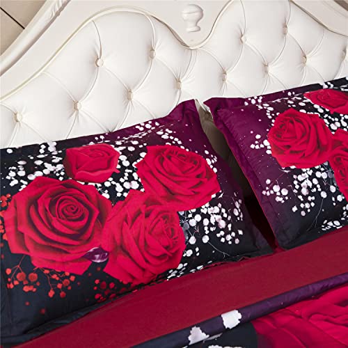 3D Black And Red Roses Bedding Comforter Set Full Size For Teens Girls Kids 3 Pieces Women Down Blanket Queen King Bedspread Wedding Bed In A Bag French Quilts (Tpbd-01) #TOP1