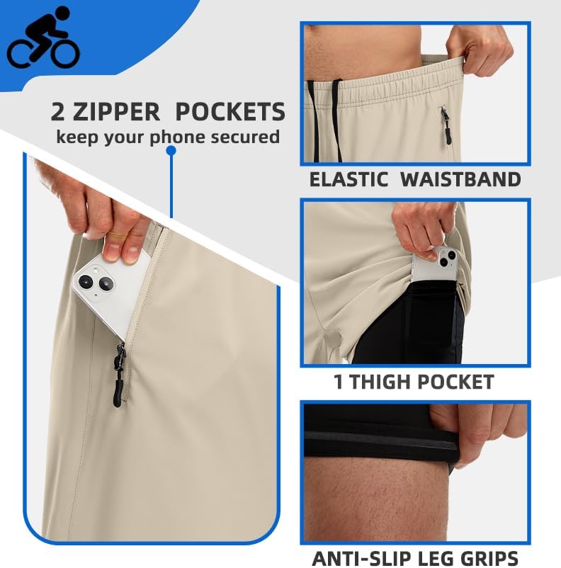 Bikewa Men's Mountain Bike Shorts 3D Padded Loose-fit Riding Biking Cycling Bicycle Biker Shorts for Men Zipper Pockets - Image 6