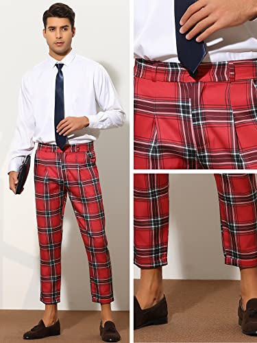 Lars Amadeus Plaid Dress Pants for Men's Ankle Length Checked Business Trousers 28 Red4