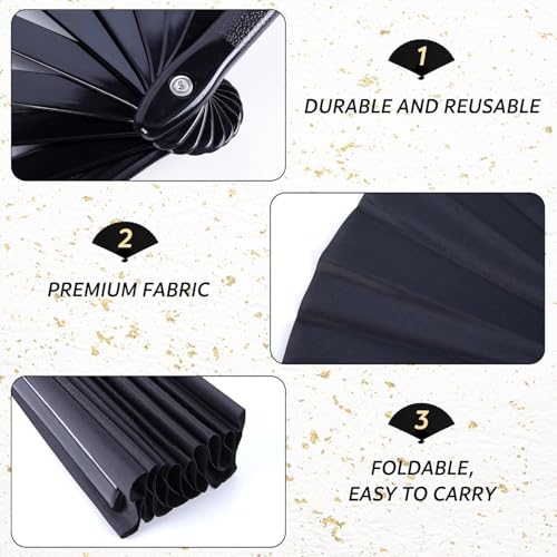 JOHOUSE 3PCS 13 Inch Large Fabric Folding Hand Fan – Foldable Handheld Fans for Women, Line Dancing, Boots on the Ground Fan, Rave and Festival Fans, Party Decorations
