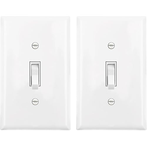 Baomain 2-Pack 15 Amp Toggle Light Switch with Wall Plate, Single Pole, Residential/Commercial Grade, On/Off Switch, Glossy White, UL Certified
