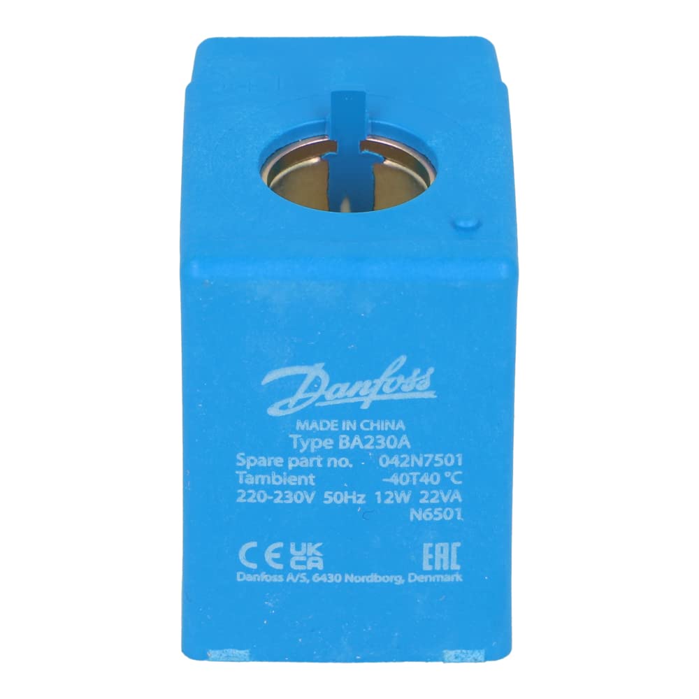 042N7501 | DANFOSS SOLENOID COIL, 220-230V, 50HZ, NUT AND SNAP FASTENER, IP65 VERSION WITH CABLE PLUG