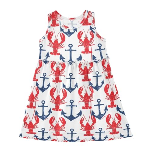 Girls and Toddlers'Sleeveless Cartoon Ocean Lobster Summer Casual Dresses for Home Party Beach 2-8 Years
