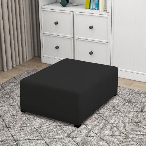 Image of PureFit Super Stretch Form Fit Ottoman Cover Rectangle - Ottoman Slipcovers for Foot Stool Cover & Folding Storage Slipcover for Living Room with Nonslip Elastic Bottom (Medium-L, Black)