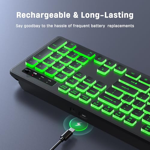 Image of KOPJIPPOM Backlit Wireless Keyboard, 2.4G Silent Wireless Light Up Keyboard, Full Size Computer Keyboards with 7 Colored Backlits, Rechargeable Keyboards for Windows, PC, Laptop (Black, Normative)