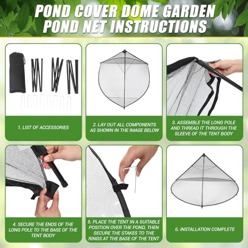 Yoojahow Pond Cover Dome Net with Frame, 8x10ft Outdoor Pond Net Tent for Koi, Protects from Leaves, Birds & Debris, Zippered Garden Enclosure Cover with Storage Bag, Poles, Ground Nails by Yoojahow - Image 4
