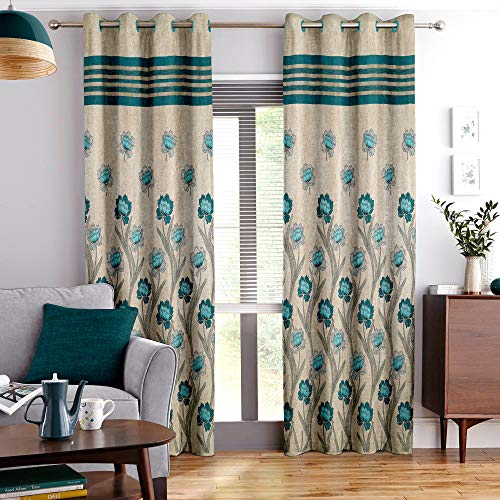Image of Story@Home Set of 4 Piece Jacquard Multi Eyelet Fancy 5 feet Premium Designer Window Curtains, 60 inch X 46 inch, Cream