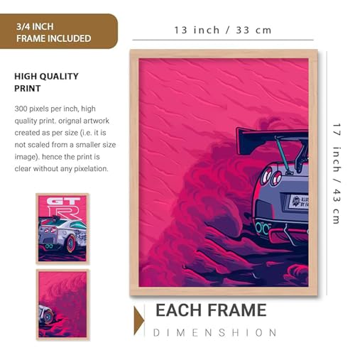 Image of TASVEE Car wall posters | set of 3 wall frames | posters for wall | Wall Decoration for Bedroom, Living Room & Office | Best Gift for Boys & Car Lovers (A6, LARGE 13X17, Framed)