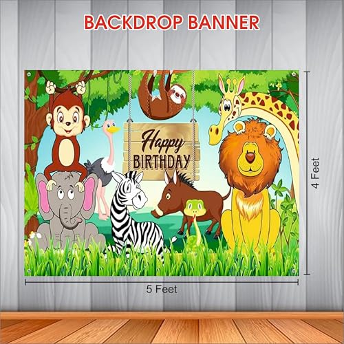 Image of Jungle Theme Birthday Backdrop 5x4 Ft | Backdrops for Decoration | Birthday Decoration Backdrop | Banner for Kids Theme Party