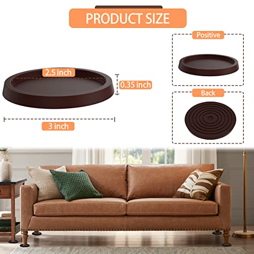 Furniture Coasters Non-Slip Bed Leg Pads Round Rubber Anti Sliding Caster Cups For Hardwood Floors Brown 8Pcs 2.5Inch #TOP1