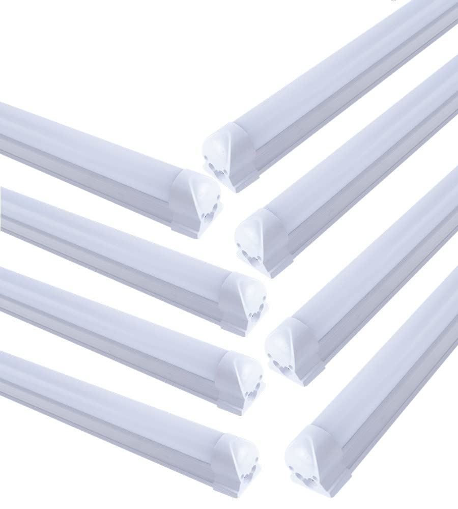 WAHADI 8-Pack T8 4FT LED Shop Light Fixture 24W 4 Foot Integrated TubeLight, Milky Cover 6000K Daylight Single Strip Indoor Connectable Lamp