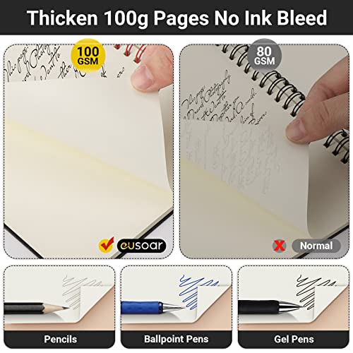 Eusoar Small Spiral Writing Notebooks, A6 3Packs 3.9"X5.5" 60 Sheets 120 Pages Blank Wirebound Subject Travel Journals, Black Hardcover, Students Office Business Diary, School Memo Notepad Sketchbook #TOP4