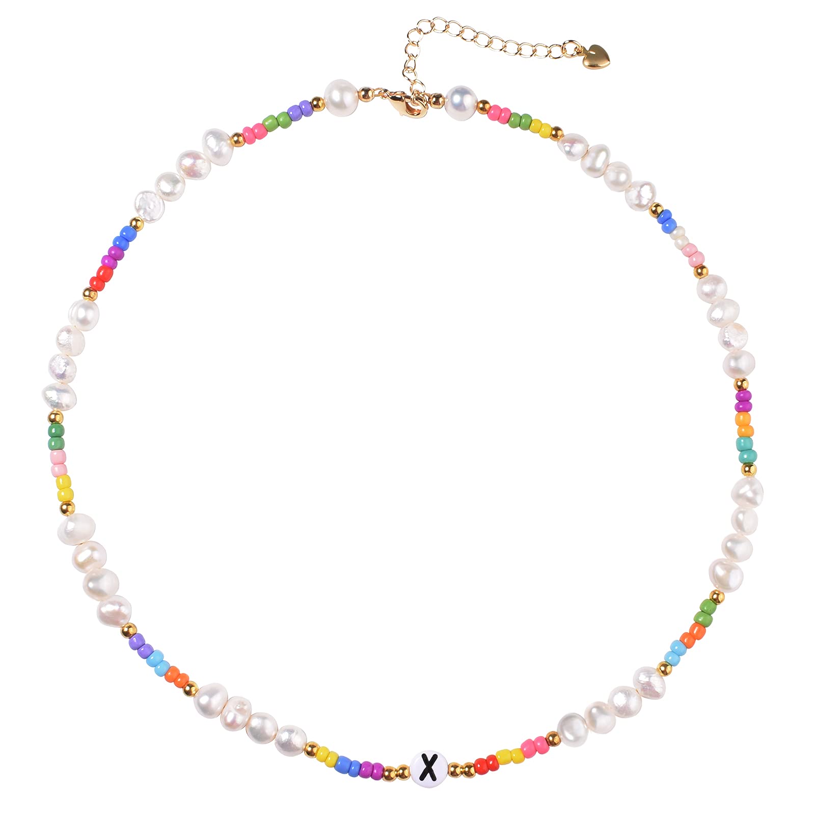 Miss PinkInitial Freshwater Pearl Choker, Handmade Boho Choker Necklace, Colorful Seed Bead Necklace Jewelry For Women Teen Girls, Pearl, pearl,