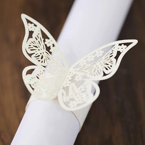 Miniatura 8 de Juego de 50 servilleteros de papel de mariposa 3D, servilleteros de papel de aluminio huecos, hebillas de servileta, decoraciones de mesa para