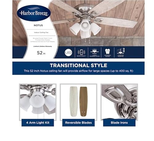Harbor Breeze Notus 52-in Brushed Nickel LED Indoor Ceiling Fan with Light Kit (5-Blade) thumbnail 5