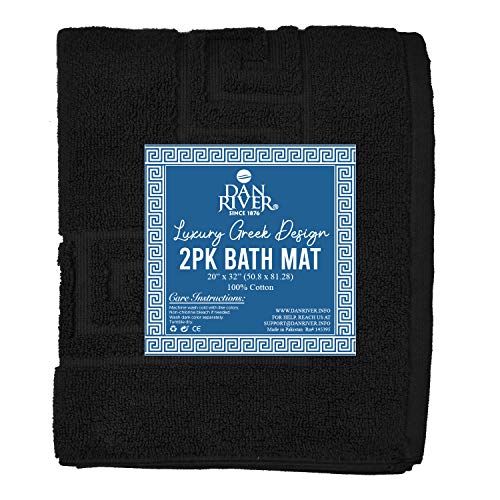 Image of DAN RIVER Greek Cotton Bath Mats Set of 2 - Not a Bathroom Rug, Ultra Soft, Highly Absorbent & Machine Washable Bath Mat Towel for Bathroom Floor Mat - Durable, Quick-Dry, 20x32 Inches, Black