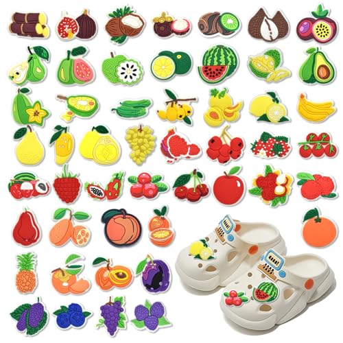 Pilikoll 50 Piezas Frutas y Verduras Adornos de Zapatos de Dibujos Animados Decoración para zapatos Zuecos PVC Decoración de Zapatos de Joyería de Anime para Regalos de Niños Fiesta de Cumpleaños