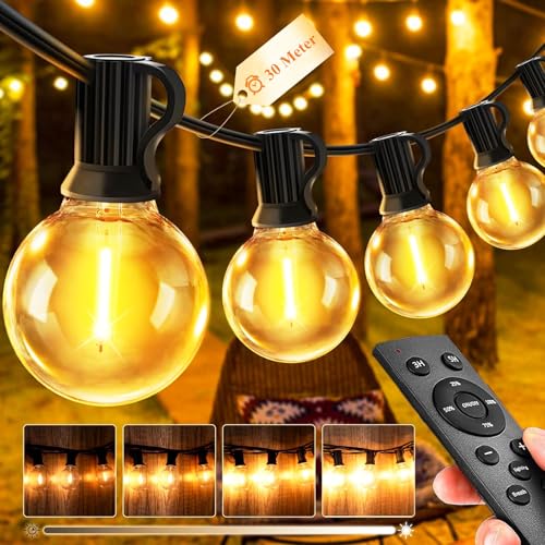 JEYMORKEY Catena Luci da Esterno Giardino - G40 100Ft 30M LED Lampadine Esterno Filo IP44 Lucine da Esterni Giardino 30 Metri Luce Catena Luminosa Gazebo Lampade per Terrazzo