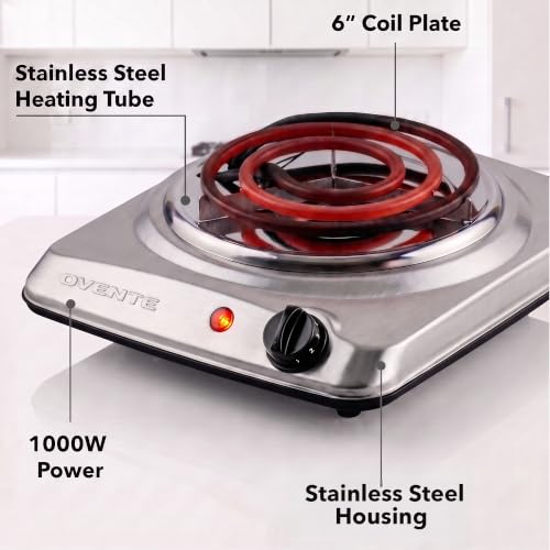 Image of OVENTE Electric Hot Plate, 1000W Single Burner, 6-Inch Coil, Silver BGC101S (Pack of 10)