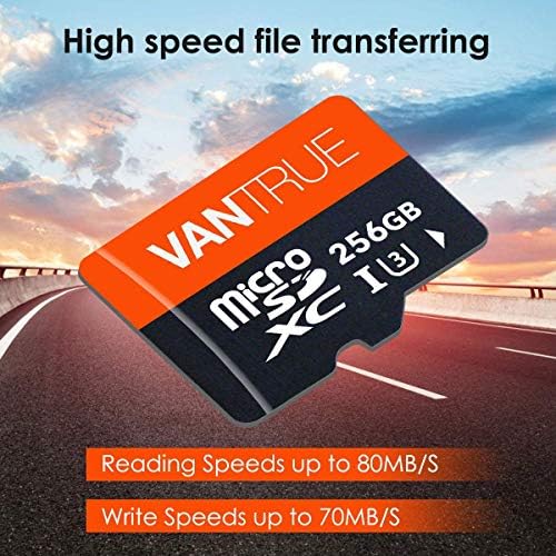 Vantrue 256GB Memory Card microSD UHS-I U3 High Speed 4K UHD Video High Speed Transfer Monitoring SD Card with Adapter for Dash Cams, Body Cams, Action Camera, Surveillance & Security Cams