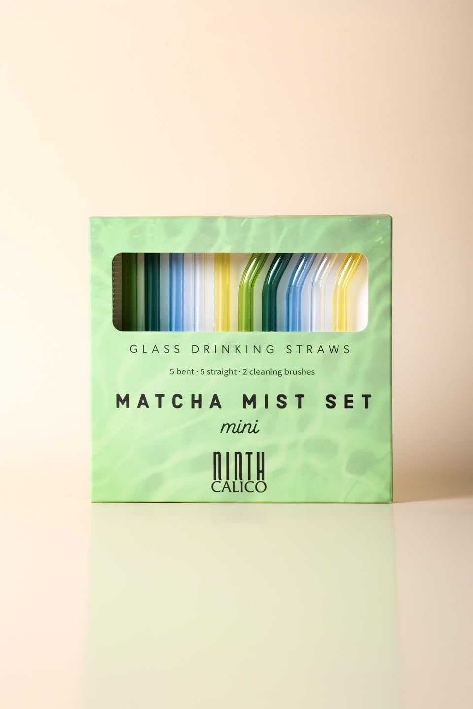 10 Pcs Reusable Glass Drinking Straws, Colorful and Durable Glass Straws for Beverages, Smoothies, Iced Coffee, Matcha, Juice, 5 Straight, 5 Bent, 2 Cleaning Brushes (Matcha Mist Set, Mini)