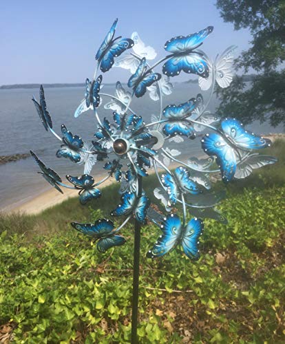 RiverView Enterprise Butterfly Wind Spinner Garden Ornament - Metal Wind Spinner for Outdoor Yard and Garden Decor Double Twirl Ornament