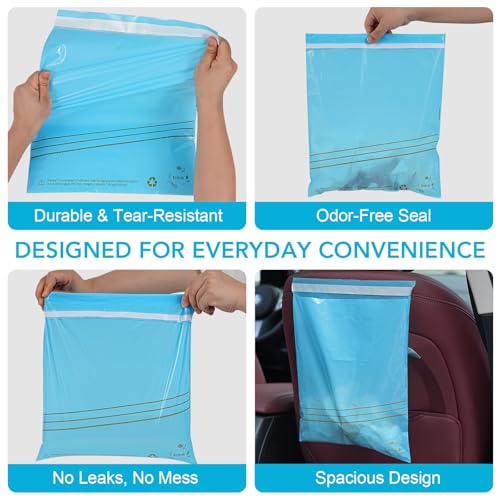 Image of 40 Pcs Disposable Car Trash Bag - Large Capacity - Car Garbage Bag Hanging from Headrest - Easy to Stick-On, Leakproof, Smellproof Car Trash Can - Ideal for Travel, Camping, and Home Use (Blue)