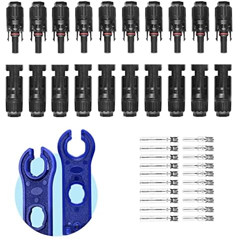 MUYI 42PCS Solar Panel Connector IP67 Waterproof Solar Connectors 1000V 30A Male/Female Plug with 2PCS Spanners (10 Pairs) Cover