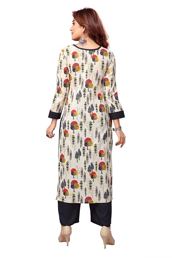 Image of madhuram textiles Women's Cotton Kurti with Rayon Plazzo Pent(M-2163 Off