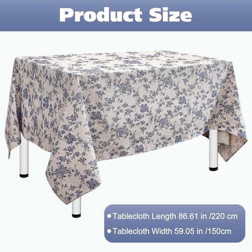 Nappe pastorale florale bleue 150x220 grand format protège table rectangulaire