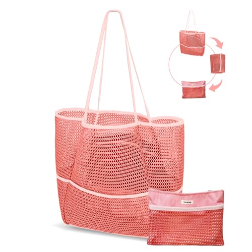 Image of Mesh Beach Tote Bag Packable,2026 New 2-in-1 Large Lightweight Foldable Beach Bags with Multiple Pockets for Women
