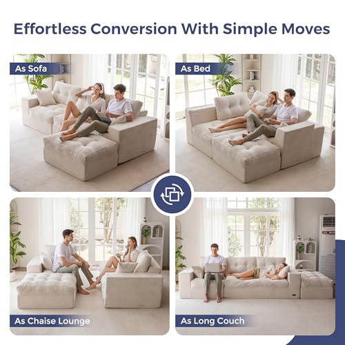 Image of MAXYOYO 104 inch L Shaped Modular Sectional Sofa with Ottoman, Cloud Boneless Couch with Layered Cushion, Upholstered Sofa in a Box, Flexible Module Combination for Living Room, No Assembly, Beige