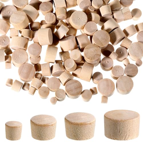 160Pcs Wood Plugs for Screw Holes 4 Sizes 1/2 3/8 5/16 3/16 Flat Head Wooden Hole Plugs for Holes in Furniture Table Chair Legs Cabinet Reserved Hole