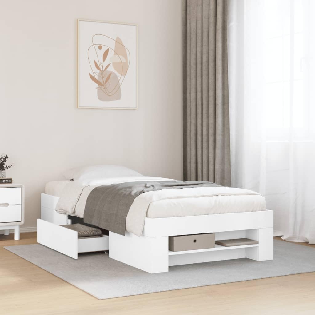 Struttura Letto, Struttura in Derivati ​​del Legno, Letto Contenitore in Legno con Cassetti e Scomparti Aperti per Materasso Singolo o Matrimoniale (90 x 200 cm)
