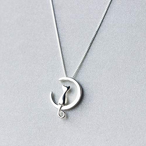 Collier lune chat en argent 925 pour femme adepte de méditation