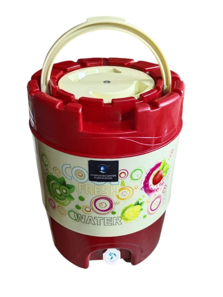Portable red Water Dispenser, 20 Litre Capacity, Beach Design, Red and White with Decorative Beach and Sailboat Design, Featuring A Spigot for Easy Dispensing-image-13