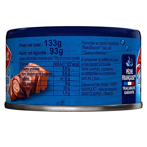 Saupiquet - Thon Integer Au Naturel Pesca Francese 93G - Lotto di 5