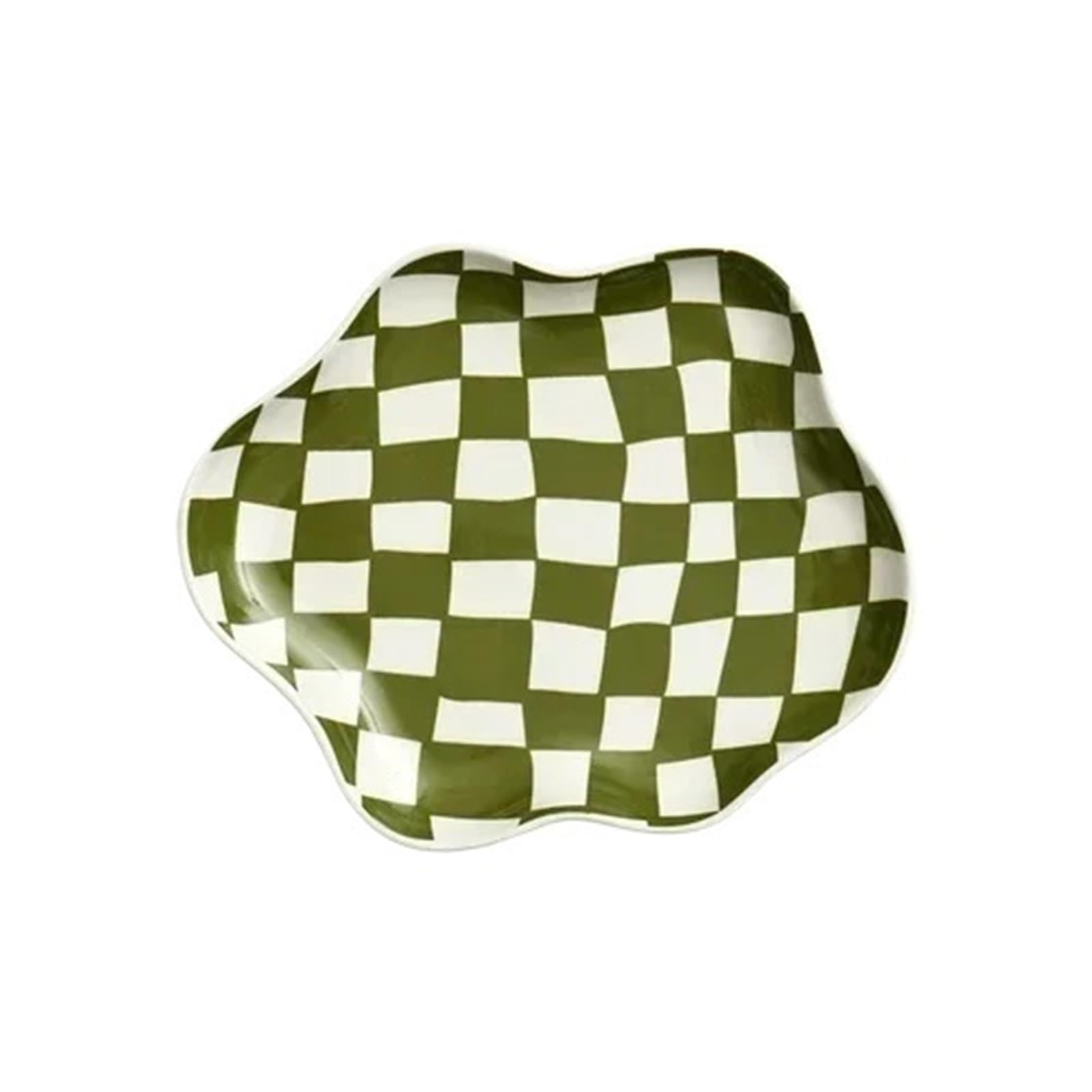 RRYPBOVG Ceramic Jewelry Dish Ceramic Tray Checkerboard Jewelry Storage Plate Ring Earring Dessert Home Decoration Desk Organizer Kitchen Tableware(Green)
