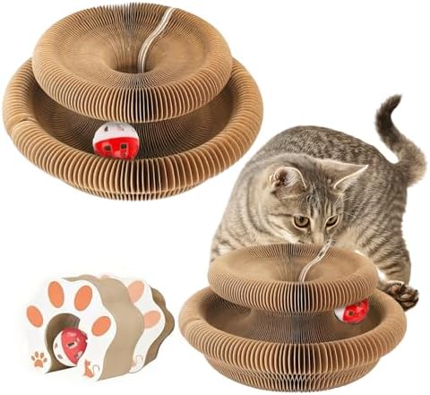 Kitty Kurlz Curls kattenspeelgoed, magisch orgel krabpaal met belletje, opvouwbaar en interactief marlenes voor binnenkatten