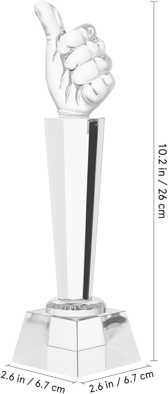 Wakauto Crystal Glass Thumbs up Trophy 26x6.7cm, Glass Award Cup for Sports Competitions, School Prizes, and Talent Show Recognition