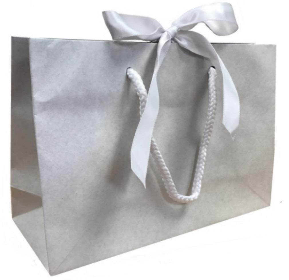 Luxury Boutique Gift Bag with Ribbon Tie & Rope Handles - Premium Recycled Paper - Perfect for Wedding Presents, Party Bags, Baby Shower (White Medium, 25 bags)