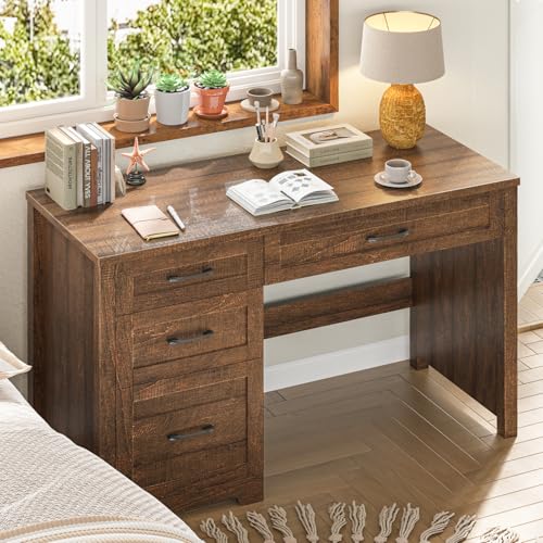 Image of Vabches Home Office Desk with 3 Storage Drawers, Red-Brown