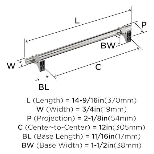 Image of Amerock Davenport 12 inch (305mm) Center-to-Center Polished Chrome Appliance Pull, BP3669726