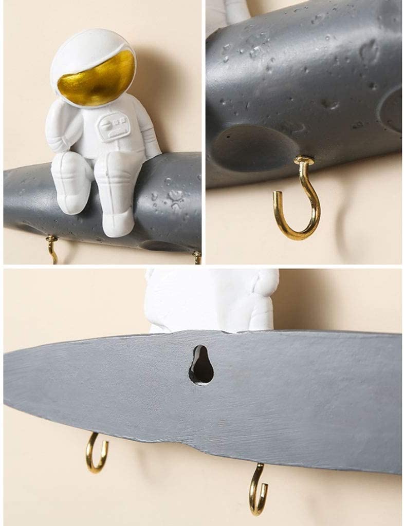 Attaccapanni A Muro Appendiabiti in Resina Nordica da Astronauta Creativo con Ferro Dorato 4 Ganci Parete Cappello Portachiavi Decorazione Ganci Appendiabiti(B-Left)