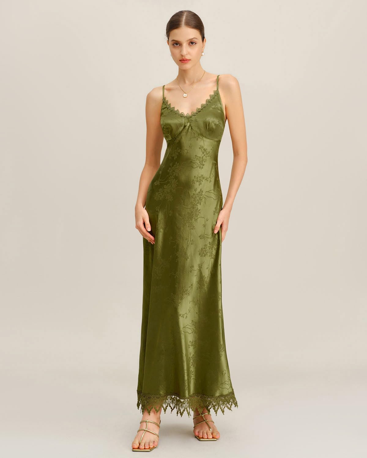RIHOAS Women Spaghetti Strap Lace V Neck Maxi Dress Semi Formal Wedding Guest Cocktail Sexy Back Corset Dresses
