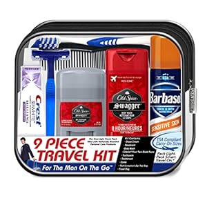 Convenience Kits International Men’s Deluxe, 9-Piece Kit with Travel Size TSA Compliant Essentials , Featuring: Old Spice Products in Reuseable Toiletry Bag