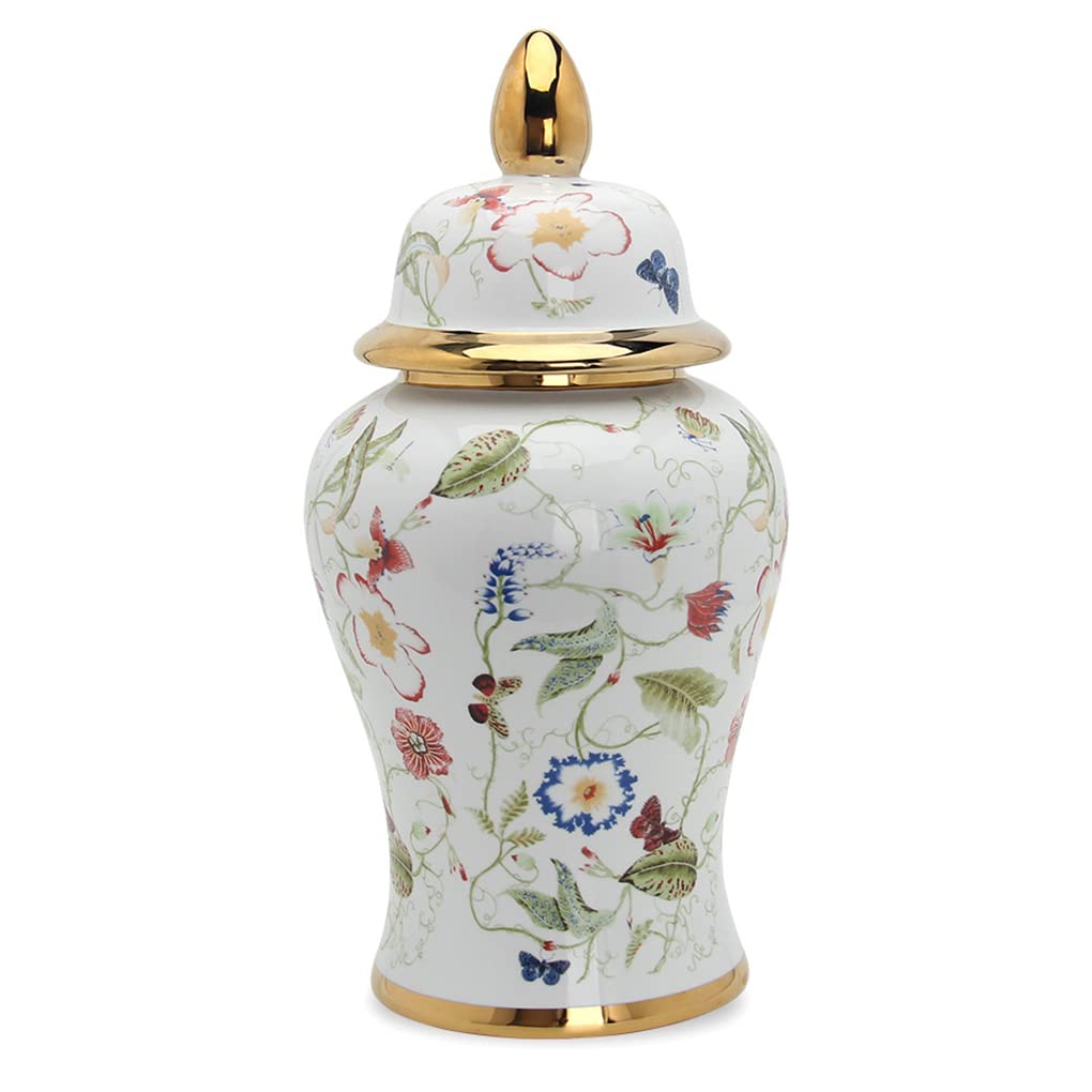 asdchZen Modern Ceramic Ginger Jar Vase With Lid Flower Pattern Decorative Porcelain Jars Temple Jar With Lids Flower Vases Decor For Living Room Bedroom Shelf Bookshelf,Large