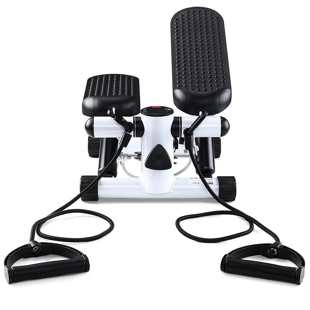 BAKAJI Stepper Entraînement Fitness Cardio Jambes Panches Panches Hanches avec écran LCD Calories Temps et Haltères Elastiques Allenamneté Bras Structure en Acier Inoxydable Pédales Antidérapantes