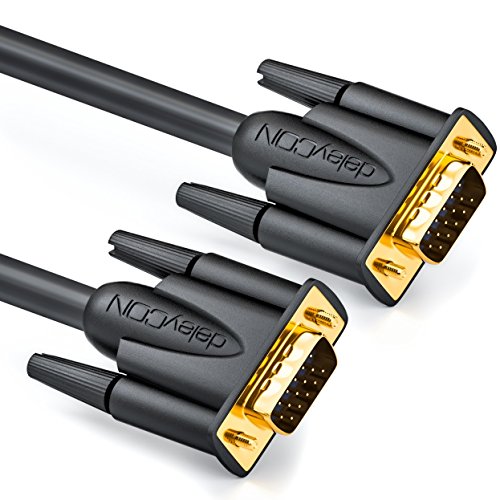 deleyCON 2m VGA Kabel 15-polig - S-VGA Monitorkabel D-Sub-Stecker 1080p Full HD 3-fach geschirmt Knickschutz vergoldete Kontakte - Schwarz